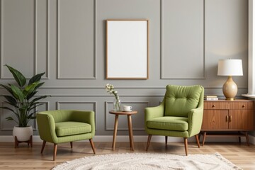 Cozy Living Room with Green Chairs and Minimalist Decor