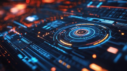 Close-up view of futuristic digital interface panel.