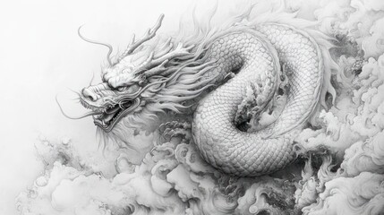 Obraz premium Majestic dragon sculpture in grayscale