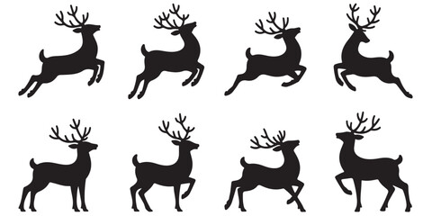  set of black vector reindeer, Christmas reindeer, deer, wild deer silhouettes