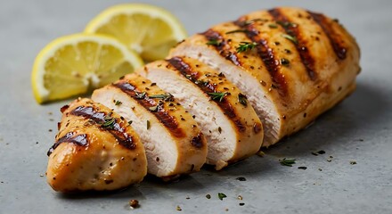 Juicy grilled chicken breast sliced