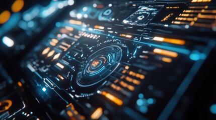 Close-up view of a futuristic digital display interface.