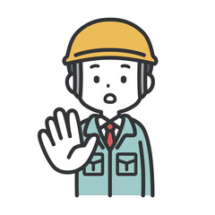 STOPポーズをする作業員の男性