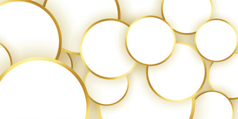 Abstract white shapes outlined with gold on a clean geometric background. Minimalist geometric background with white forms and elegant golden borders.