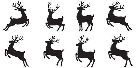  set of black vector reindeer, Christmas reindeer, deer, wild deer silhouettes