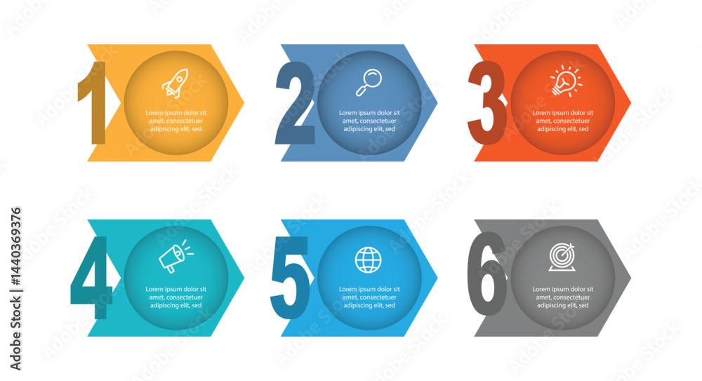 Fototapete Modern template infographic vector element. 6 step schedule for banner information and web graphic design 