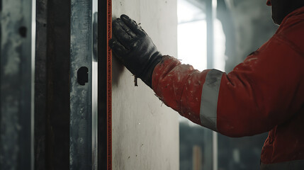 Construction Worker Installing Insulation Panel
