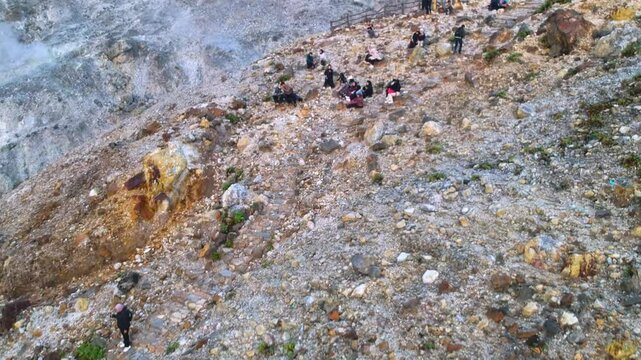 dead forest at Papandayan Mountain West Java Indonesia. Drone view