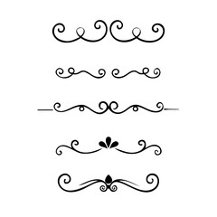 Text dividers doodle set. Wedding decorative elements. Divider ornament borders vintage line separators.Line dividers. Decorative swirl text separators, vintage divider.Golden vintage floral elements 