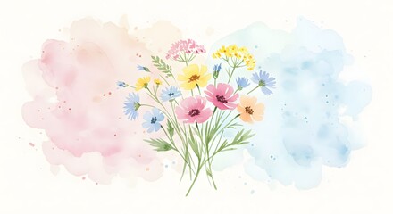 Watercolor Floral Bouquet Painting with Pastel Background for Artistic Projects