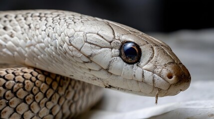 Fototapeta premium Close-up of Pale Gray Snake Head, Detailed Scales and Eye