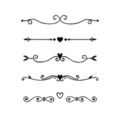 Text dividers doodle set. Wedding decorative elements. Divider ornament borders vintage line separators.Line dividers. Decorative swirl text separators, vintage divider.Golden vintage floral elements 