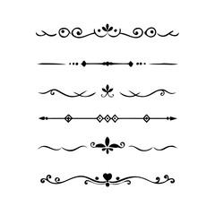 Text dividers doodle set. Wedding decorative elements. Divider ornament borders vintage line separators.Line dividers. Decorative swirl text separators, vintage divider.Golden vintage floral elements 