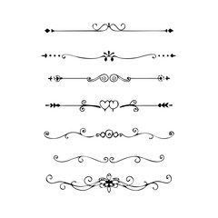 Fototapeta premium Text dividers doodle set. Wedding decorative elements. Divider ornament borders vintage line separators.Line dividers. Decorative swirl text separators, vintage divider.Golden vintage floral elements 