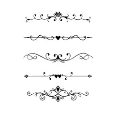 Text dividers doodle set. Wedding decorative elements. Divider ornament borders vintage line separators.Line dividers. Decorative swirl text separators, vintage divider.Golden vintage floral elements 