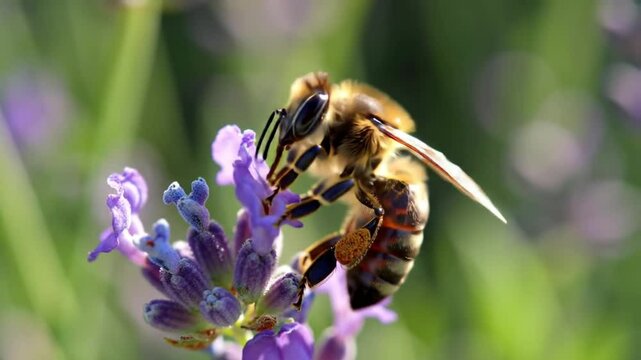 Una abeja aterrizando en una flor.