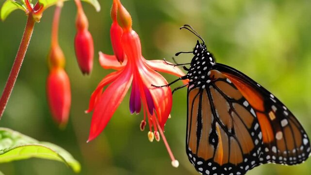 Una mariposa aterrizando en una flor.