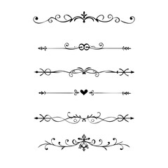 Obraz premium Text dividers doodle set. Wedding decorative elements. Divider ornament borders vintage line separators.Line dividers. Decorative swirl text separators, vintage divider.Golden vintage floral elements 