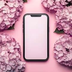 Pink Hydrangeas Frame Smartphone. (2)