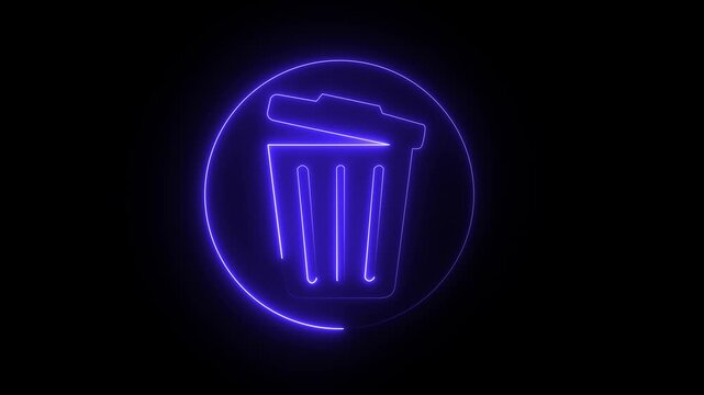 Neon glowing delete button icon on black background. Garbage bin sign. Recycle basket icon. Office trash icon. Recycle basket icon.