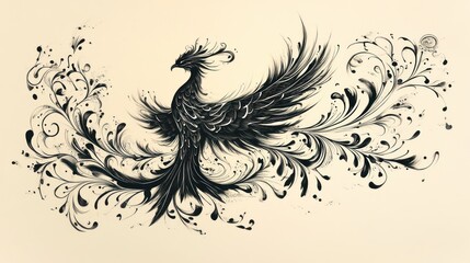Fototapeta premium Majestic Phoenix in floral design