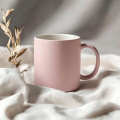Pink Mug with Fabric, and Soft Light.