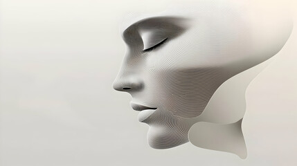 Elegant, serene, minimalist portrait.  Detailed face in profile view