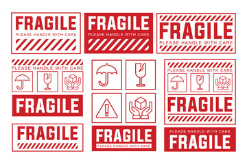 Fragile Label Sticker Set. Printable Shipping Warning Signs for Packaging, Logistics, and Cargo Protection