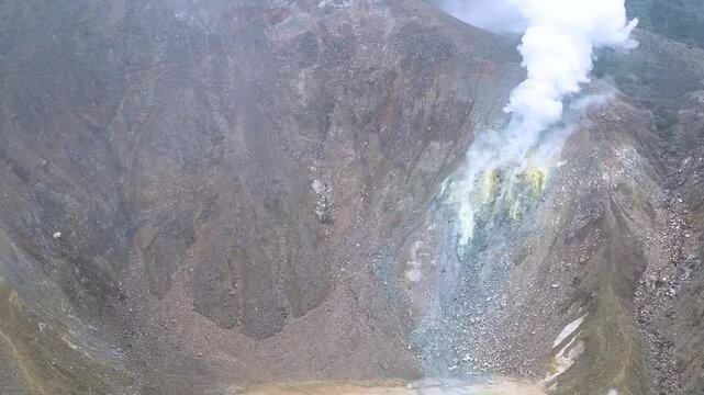 The crater and the lake of the Papandayan volcano in Indonesia