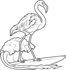 Flamingo Surfer Surfboard Animal Vector Graphic Art Illustration