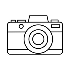 Vector line icon with camera isolated on white background.	