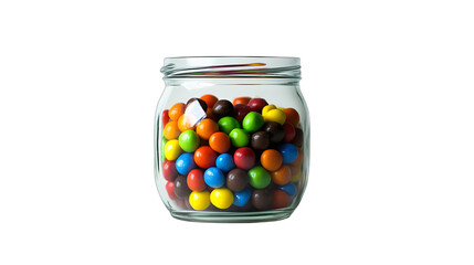 Colorful candy jar with various gumballs captured in bright studio lighting