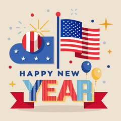 Obraz premium Download Happy New Year Vector With Usa Flag. Eps File For Design.