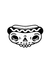 Abstract skull and hot dog fusion artwork with monochrome and dotted shading
