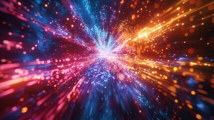 Naklejka premium Abstract picture colorful light particle with digital technology style design connecting become dynamic of electric wave movement represent about flowing of data or structure of network system. AIG53.