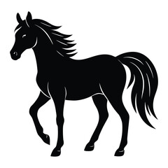 Silhouette of a Walking Horse on a White Background