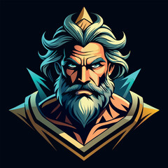Epic warrior illustration featuring a strong figure with long hair and a beard, showcasing detailed facial expression and regal attire Generative AI
