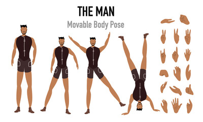 The Man Movable Body Pose Illustration for Animation and Interactive Design Projects Featuring Diverse Actions