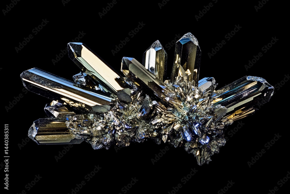 Poster unique neodymium mineral specimen with intricate crystal formations generative ai