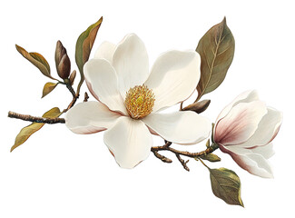 Obraz premium Beautiful magnolia flower blossom bloom floral botanical spring nature plant branch on transparent background
