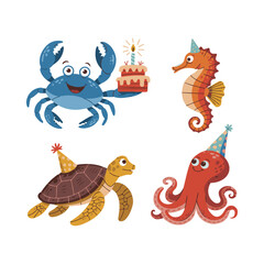 set of funny cartoon birds