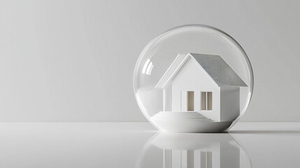 clean design of house figure inside protective sphere, symbolizing safety and security