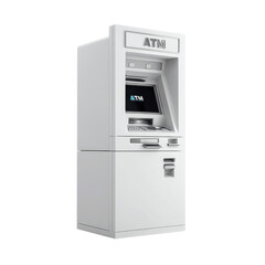 Modern White ATM Machine Isolated on Green Background