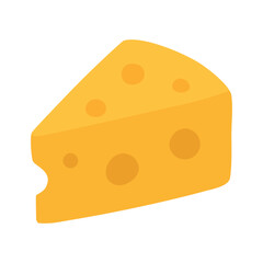 Bright cartoon cheese slice with holes, isolated on white background, flat vector style.