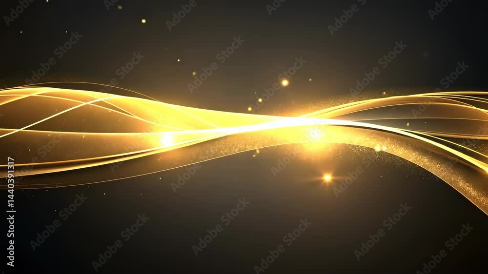 Poster golden waves of light and sparkle on a dark background