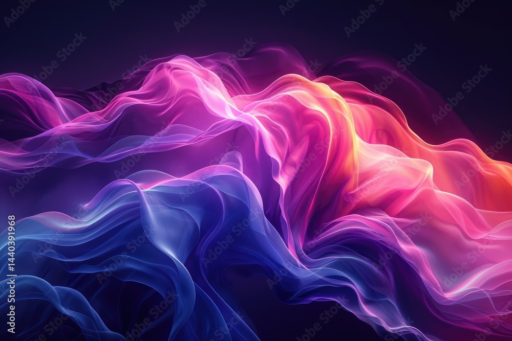 Poster futuristic digital waves with pink and purple glowing particles. abstract technology. background ima