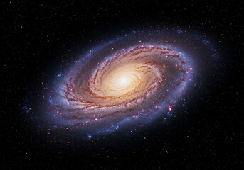 Spiral galaxy in deep space, with stars and cosmic dust. Science and astronomy concept, 3d illustration.