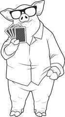 Pig Poker Poker cards Animal Vector Graphic Art Illustration