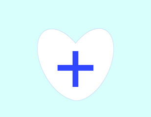 white heart with a blue cross on a light blue background,