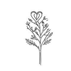 Minimalist botanical illustration featuring a heart-shaped floral tree design